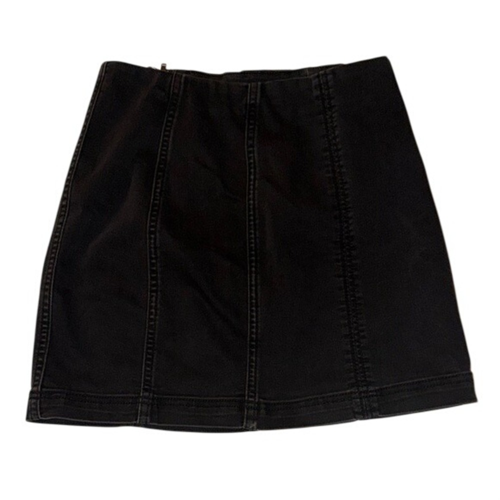Free People Womens Black Denim Panelled Mini Skirt Side Zip‎ Size 4 High Waisted